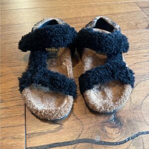Fendi Black and Brown Fuzzy Sandals size 36